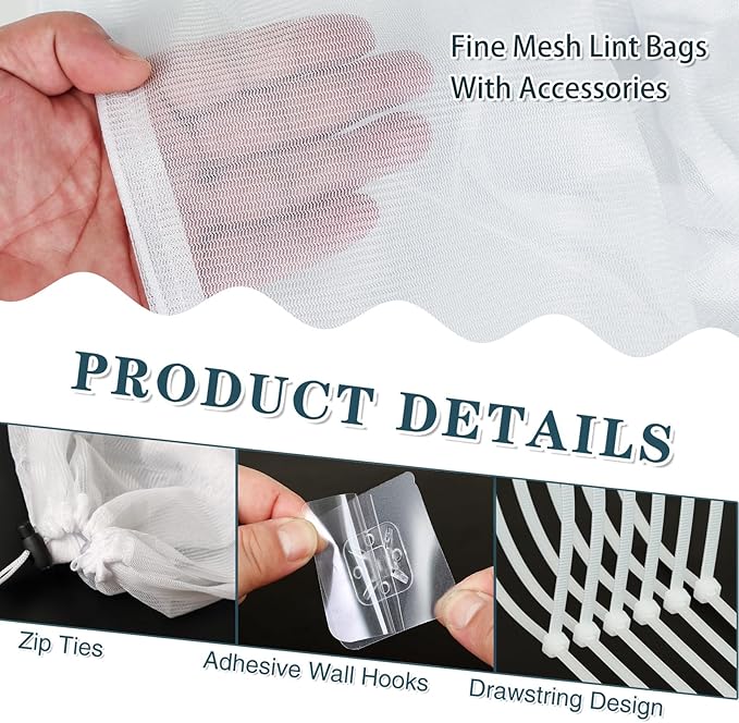 Dryer Vent Lint Catcher Bags 4 Set, Lint Trap Catcher and Filter Bag for Lint and Dust Catching, Indoor Outdoor Ventless Dryer Vent Cleaning Kit