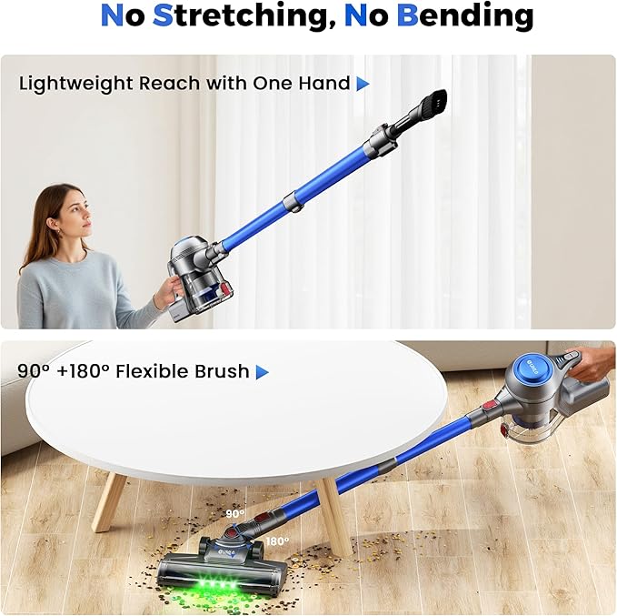 Cordless Vacuum Cleaner, Stick Vacuum Cleaners for Home with 40Kpa Powerful Suction, 45 Mins Runtime, 1.6L Dust Box, Anti-Tangle, 8-in-1 Rechargeable Vacuum for Hardwood Floor, Carpet, Pet Hair