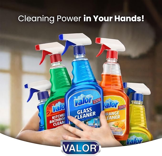 Valor Glass Cleaner Trigger Sprayer – Streak-Free Shine for Glass & Mirrors, 32 fl oz (32 Fl Oz (Pack of 12))