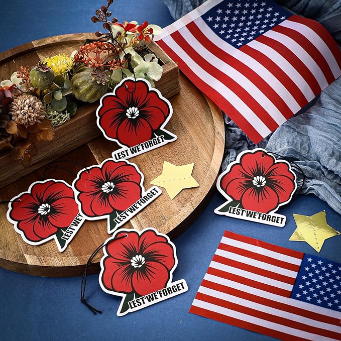 12 Pcs Memorial Day Gifts Bulk Red Poppy Car Air Fresheners Poppy Flowers Hanging Ornaments for Memorial Veterans Day Gifts