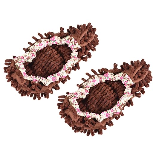 MECCANIXITY Washable Cleaning Shoes Cover Multifunction Chenille Microfiber Duster Mop Slippers Foot Socks Tools for House Floor, Pack of 2 Brown