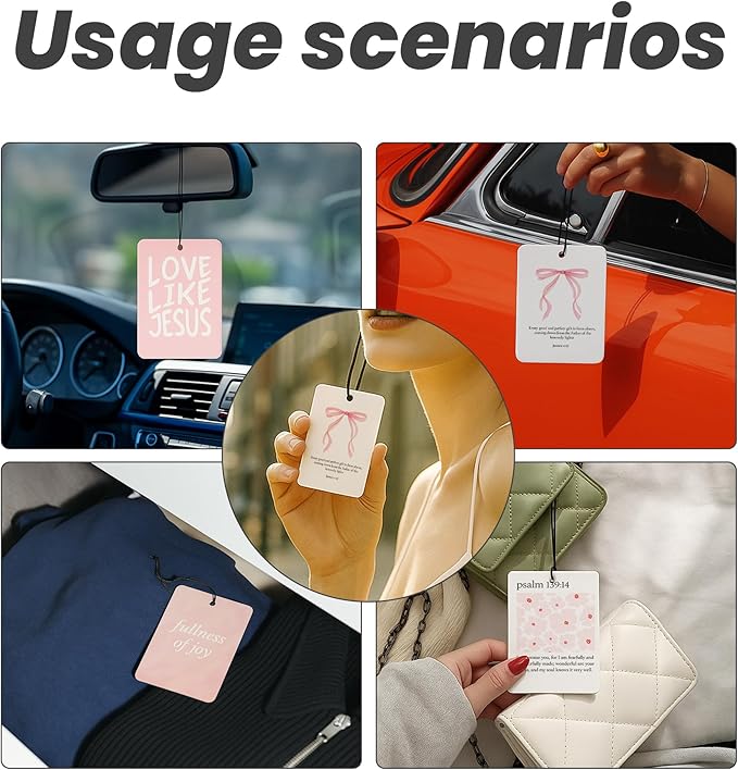 Trendy Pink Christian Bible Car Air Freshener 4 Pcs - Girly Coquette Bow Love Like Jesua Air Freshener Hanging Decor for Cars Closet Drawer Books, Girly Car Accessories Mirror Decor for Women