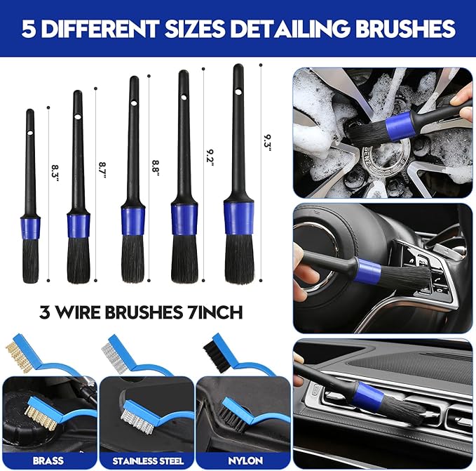 38Pcs Car Detailing Kit, Car Detailing Brush Set, Car Wash Cleaning Kit, Car Detailing Brushes, Professional Car Care Kit for Interior Exterior Wheels, Blue
