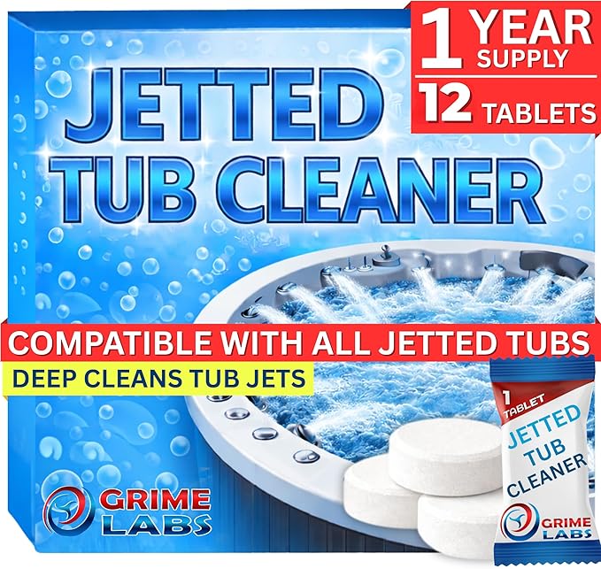 Jetted Tub Cleaner Tablets – Bathtub Jet & Pipe Cleaner for Whirlpool Baths, Spas & Hot Tubs, Deep Cleans Tub Jets, Septic Safe, 12 Tablets