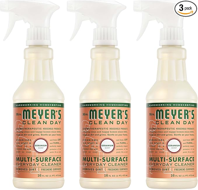 MRS. MEYER'S CLEAN DAY Multi-Surface Everyday Cleaner, Geranium Scent, 16 Ounce Bottle, Pack of 3