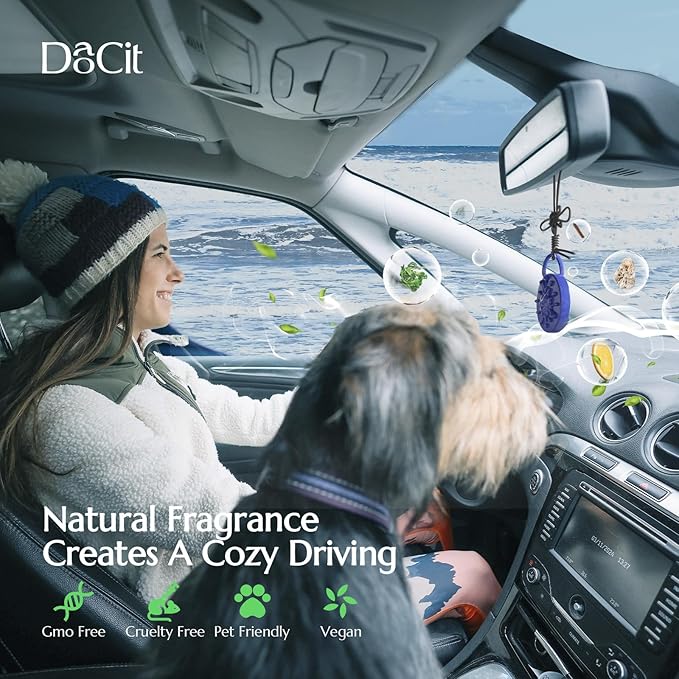 Car Air Freshener Hanging, Car Fresheners Long Lasting for Men & Women, Refillable Essential Oil Diffuser with 7 Beads + 14 Refills, 40-50 Days Scent for Home, Office, Bathroom - Ocean