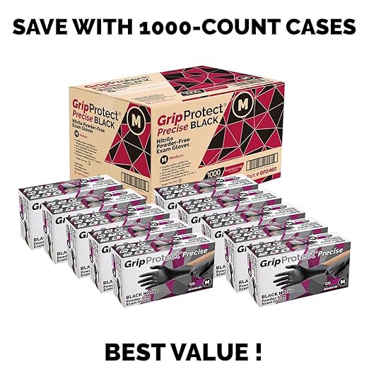 GripProtect® Precise Black Nitrile Gloves, Exam, 4 Mil, Food, Home, Cleaning, Medical/Dental, Tattoo (X-Large, 100)