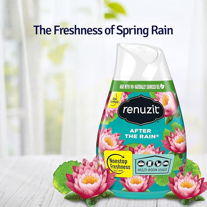 Renuzit Adjustable Gel Air Freshener Cone, After the Rain Scent, Nonstop Freshness, 7oz Cone, 12 Count, brand is Renuzit.