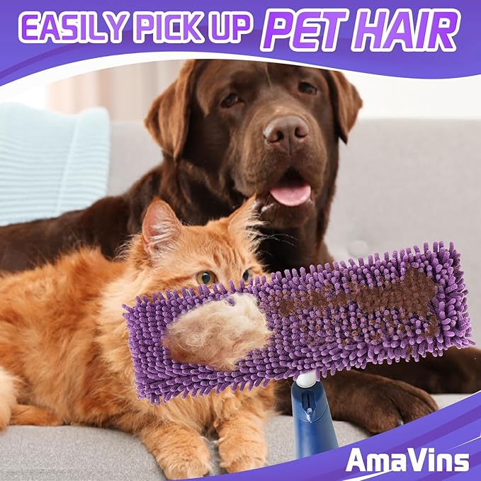 2 Pack Pet System Microfiber Sweeping Pad, Reusable Pet Replacement Mop Pad for Multi-Surface Floors, 18 Inch Washable Cleaning & Dusting Pads, Attracts & Picks Up Pet Hair
