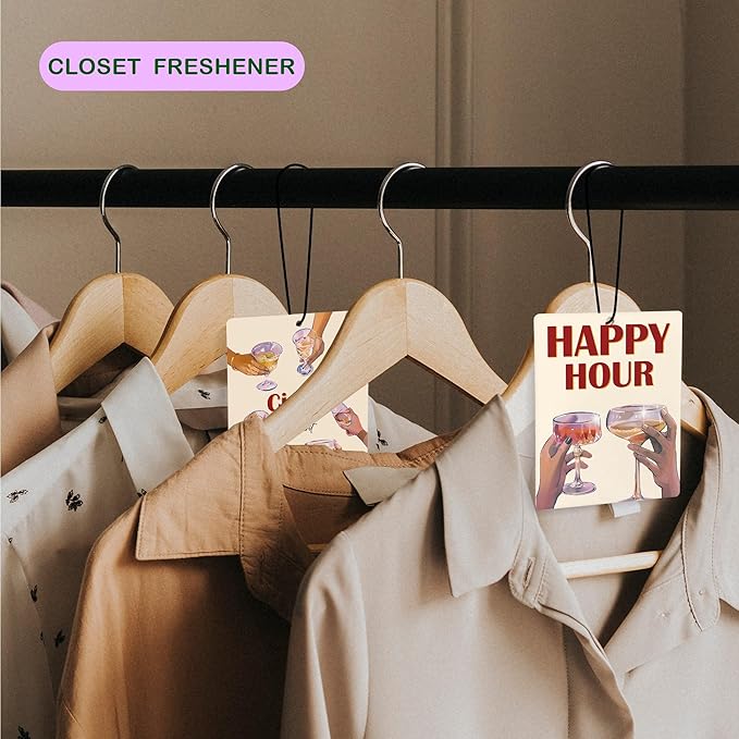 Retro Pink Cheers Air Freshener for Car, Preppy Pink Happy Hour Champagne Toast Air Freshener Hanging 3 Pcs for Cars Closet Drawer or Books, Y2K Girly Car Mirror Decor for Women