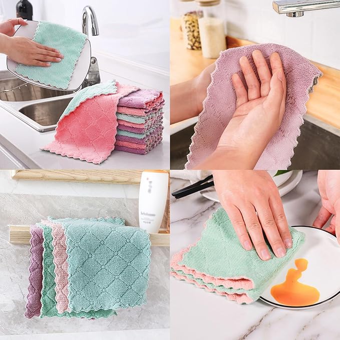 Reusable Microfiber Kitchen Cleaning Cloths – Super Absorbent, Quick-Drying Dish Towels for Kitchen Car Furniture Bowl Tea. 10.6" x 6.3" Coral Velvet Dishcloths Lint-Free Machine Washable 32 Pack Rags