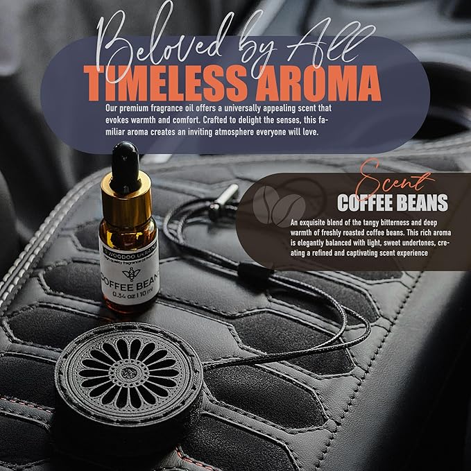 Handmade Wood Car Air Freshener — Best Wheels Designed Refillable Essential Oil Diffuser — Long Lasting Coffee Beans Fragrance Oil 10 ml — Car Accessories Gift Box