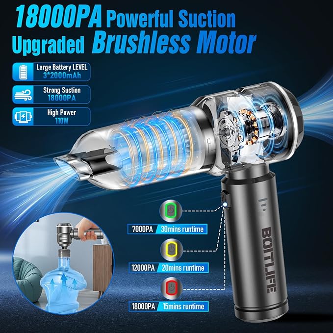 Handheld Car Vacuum Cleaner Cordless,18000PA High Power Portable Vacuum Cleaner&Air Duster,3 Gear,7 in 1 Small Vacuum Cleaner Rechargeable,Mini Hand Held Vacuum for Car Home Office Keyboard