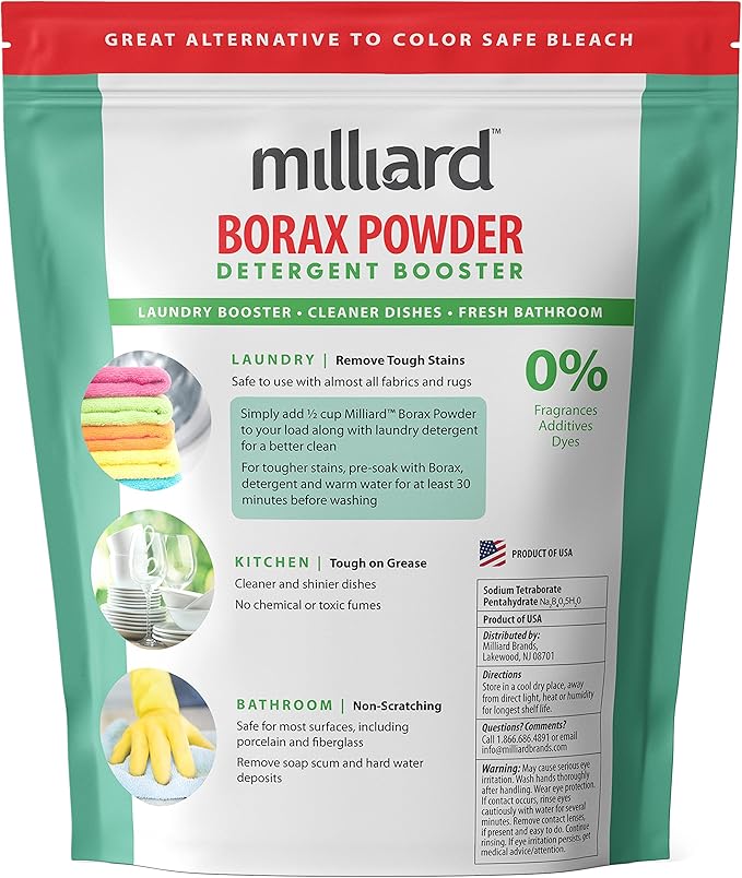 Milliard Borax Laundry Booster, Pure Multi Purpose Cleaner - Detergent Powder (5 lb)