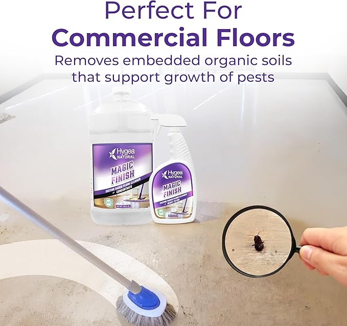 Hygea Natural Magic Finish Enzyme-Based Floor Cleaner - Clean Formula - Removes Grease Buildup in Tile & Grout - for All Hard Floors (Ready to Use 24oz + Concentrated Gallon)