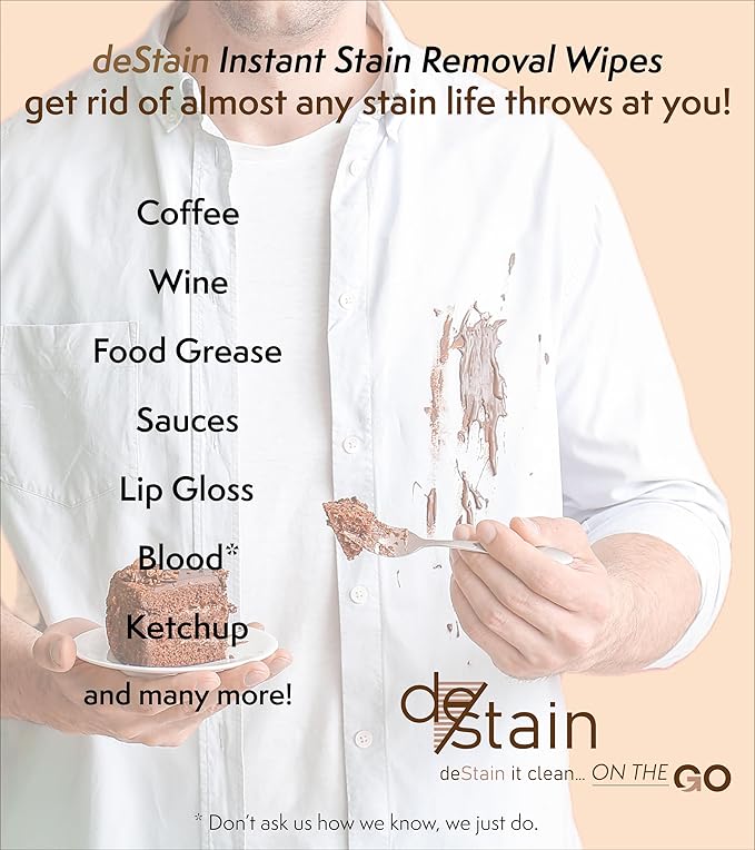 deStain Wipes | On The Go | Instant Clothes Stain Removal | Innovative Technology | Environmentally Friendly | 10 Wipes