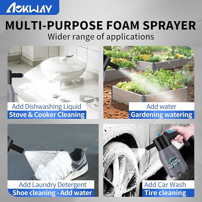 aokway Electric Foam Sprayer Car Wash, Pump Sprayer Battery Powered Rechargeable for Garden, Car Foam Sprayer for Cleaning Detailing Handheld Spray Foam Gun