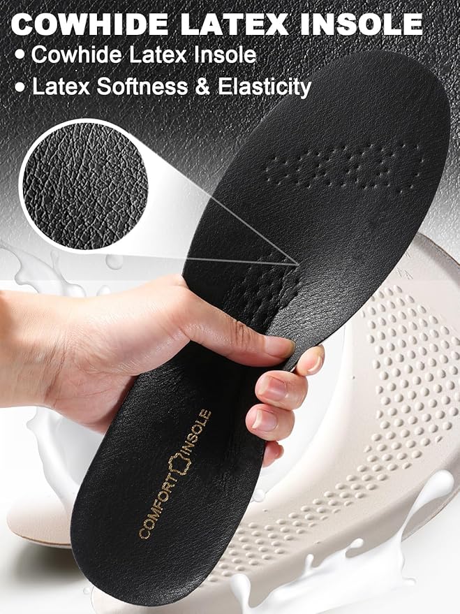 Leather Sockless Shoe Insoles for Men, Thin Dress Work Boots Inserts - Shock Absorption, Anti Sweat & Anti-Odor, for Athletic Shoes, Leather Shoes & Business Shoes (Men 8-8.5 / Women 8-9.5)