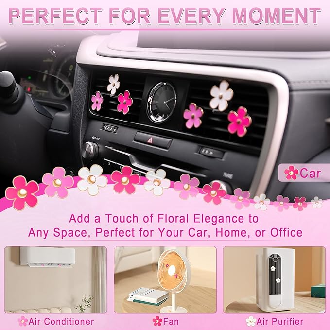 LivTee 6 Pack Cute Daisy Flower Car Vent Clips, Air Freshener Car Accessories, Air Vent Clips for Women and Girls, Flower Vent Clips for Car Interior Decoration(3cm, 3.3cm, Red, Pink, White)