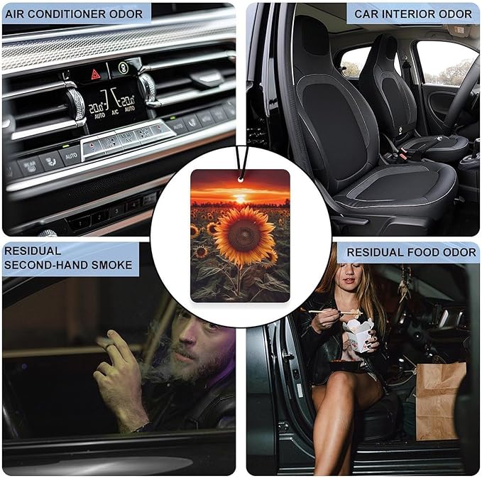 5 PCS Car Air Fresheners Hanging Fragrance Scented Cards Sunset Sunflower Car Aromatherapy Tablets for Car Wardrobe Shoe Cabinet Eliminate Odors Card