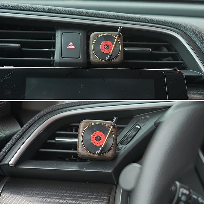 Record Player Car Vent Clips Air Freshener Retro Style Album Cover Car Air Conditioning Outlet Clip Fragrance Diffuser Car Interior Decoration Accessories, Wood Grain