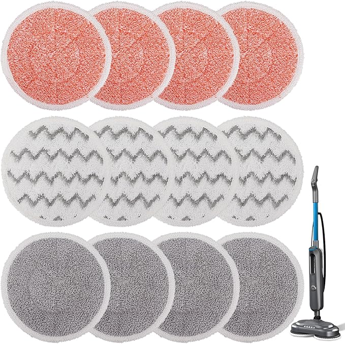 3897A Replacement Steam Mop Pads: 12 Packs Spin Mop Refills Compatible with Bissell Spinwave 3897A 3712C 3712W SmartSteam Scrubbing Steam Mop - Hard Floor Steam Mop Washable Pads (Heavy & Soft)