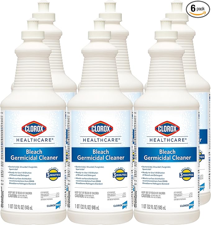 CloroxPro Healthcare Bleach Germicidal Cleaner Pull-Top, Healthcare Cleaning and Industrial Cleaning, 32 Ounces - 68832 (Pack of 6)