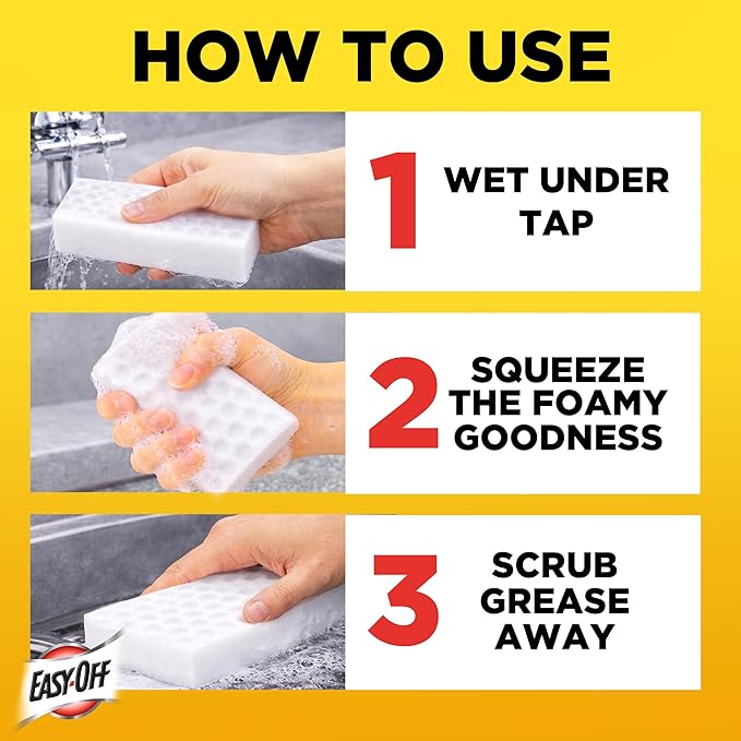Easy‑Off Heavy Duty 2‑in‑1 Ultra Thick Eraser & Degreasing Formula, 5 Multi‑Use Cleaning Pads — Cuts Through Tough Grease & Grime in Seconds