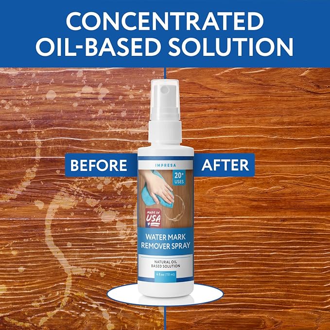 Impresa Wood Water Mark Remover Spray - Water Ring Removal & Wood Floor Cleaner - Concentrated Oil Formula & Furniture Polish - 4 fl oz, Pack of 1