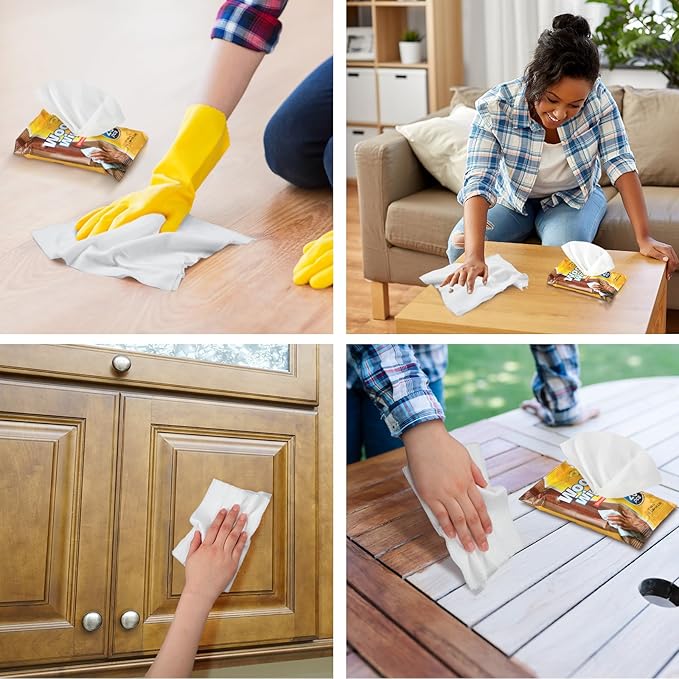 12 Pcs Care Wood Surfaces Wipes 240 Count Furniture Polish Cleaner Shines and Protects Wipe Lemon Scent Floor Wipes for Kitchen Bathroom Furniture Wood Floors Cabinet Cleaning