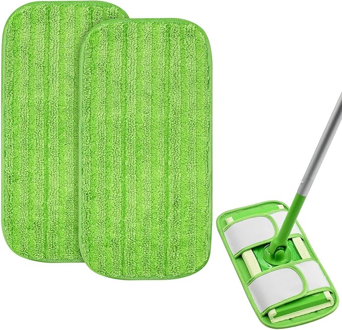 Reusable Mop Pads for Swiffer Sweeper Mops Microfiber Mop Floor Pad Refills Compatible with Sweeper Washable Mop Head Pads Replacements for Multi Surface Dry & Wet Floor Cleaning, 2 Pack