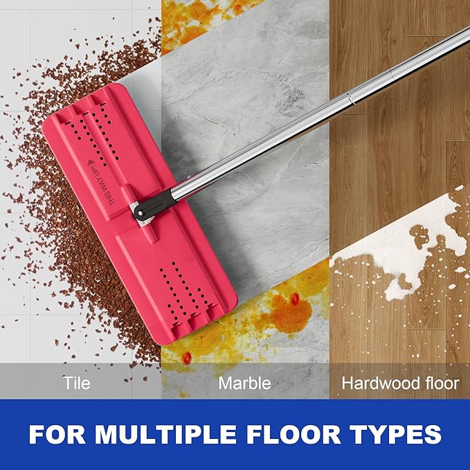 JOYMOOP Mop and Bucket with Wringer Set, Hands Free Flat Floor Mop and Bucket, with 4 Washable Microfiber Pads, Wet and Dry Use, Floor Cleaning System - Black+Red+Slate Blue