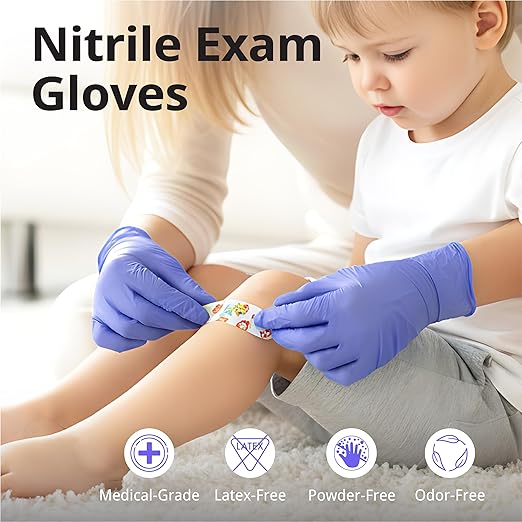Disposable Nitrile Exam Gloves, 3mil, XL, Box of 100, Violet Nitrile Gloves Disposable Latex Free for Medical, Cleaning, Cooking & Esthetician, Food-Safe, Powder-Free, Purple, Non-Sterile