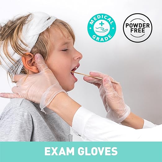 OKIAAS Disposable Gloves L, Food Safe, Bulk of 200 Pcs|Latex and Powder-Free Clear Vinyl Gloves for Cleaning, Food Prep
