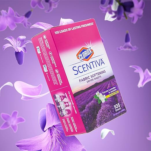 Clorox Scentiva Laundry Bundle in Tuscan Lavender & Jasmine Scent | Includes Clorox Scentiva Scented Dryer Sheets, Scent Booster Beads, and Fabric Softener