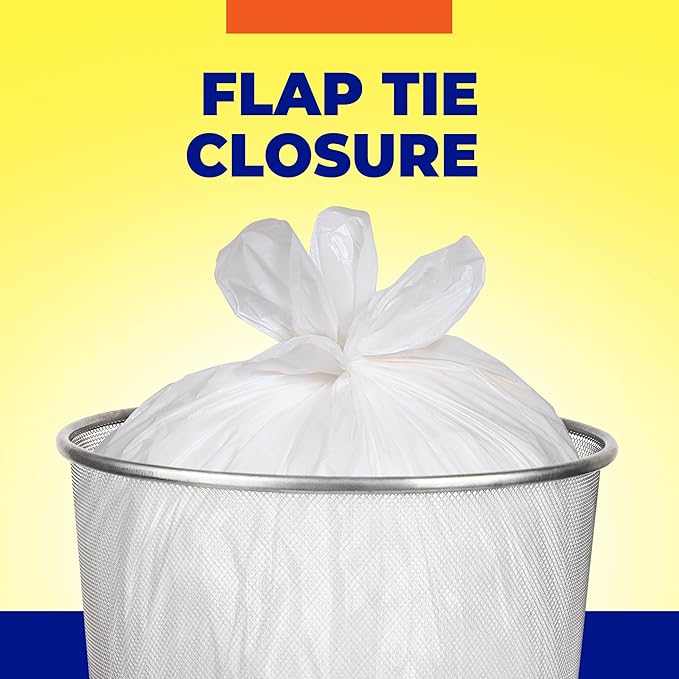 Hefty Essentials Flap Tie 4 Gallon Trash Bags, 80 Count, Small Scented Trash Bags for Bathrooms, Bedrooms, Dorm Rooms, Home Offices, and More, Fresh Linen Scent, White