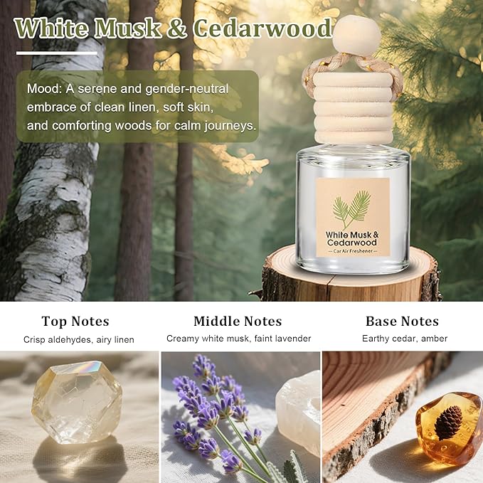 Hanging Car Air Freshener 4-Pack, Essential Oil Car Diffuser for Rearview Mirror, Aesthetic Auto Decor & Odor Eliminator Set (Autumn Pear, Woodland Bluebell, Dark Berry, Cedarwood)