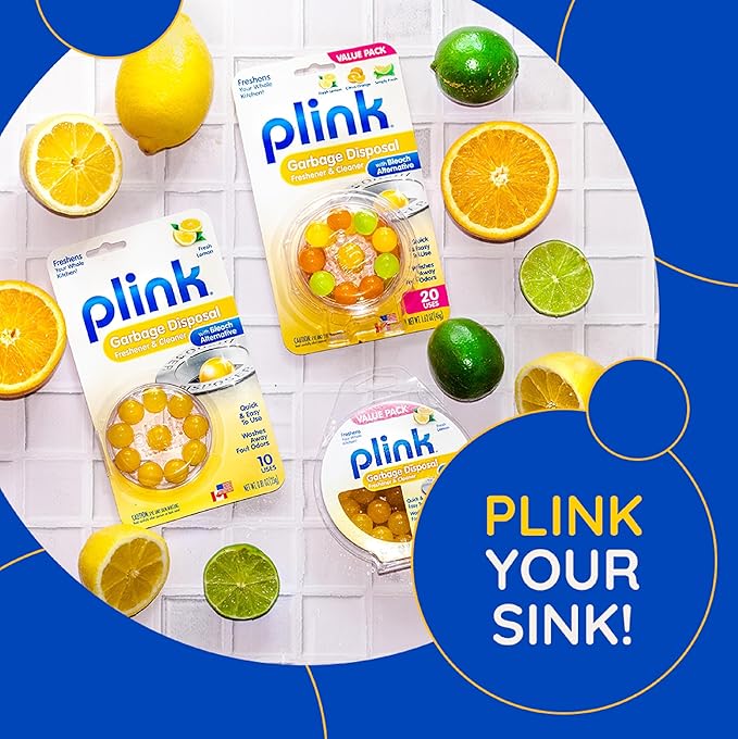Plink Garbage Disposer Cleaner, Freshener & Odor Removing Balls, Washes Away Foul Odors, Easy to Use - Fresh Lemon Scent, 10 Uses