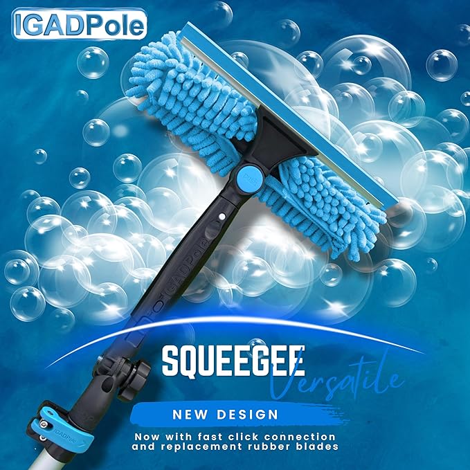 IGADPole 17 FT Water-Fed Washing Kit with Soap-Dispenser, Brush, 10″ Squeegee & Cobweb Duster for Windows, Gutters, Solar Panels & Exterior Walls
