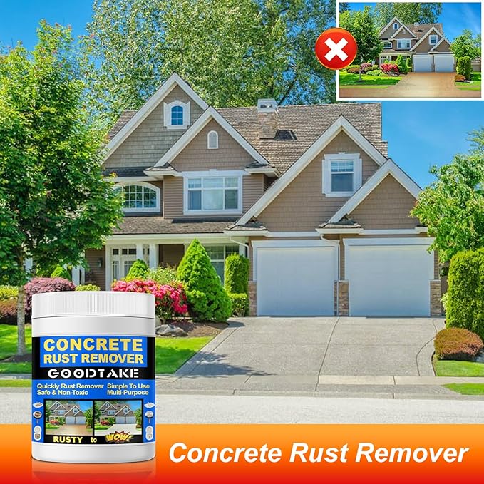 GOODTAKE Rust Remover Powder, 5 Pounds Concrete Stain Remover | Indoor Outdoor Surfaces | Quickly Removes Rust Stains | Safe To Use | Non-Corrosive | For Concrete, Cement Surfaces (5 lb)