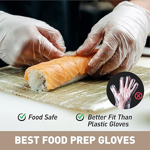 OKIAAS Disposable Gloves XL, Food Safe, Bulk of 200 Pcs|Latex and Powder-Free Clear Vinyl Gloves for Cleaning, Food Prep