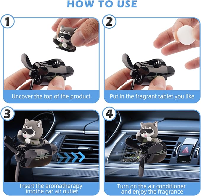 Car Air Fresheners Cartoon Pilot Automotive Air Outlet Propeller Cute Car Diffuser Creative Car Perfume Decoration for Car Vent Clips Car Vent Clip Air Freshener Accessories for Women Men