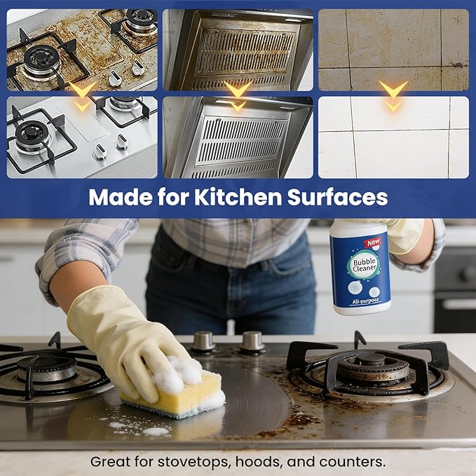 Foaming Heavy Oil Stain Remover, Rinse-Free Foam Cleaner Spray for Kitchen Grease, Multi-Surface All Purpose Cleaner for Stovetops, Countertops, Range Hoods & Sinks (100ml/3.4oz, 1-Pack)
