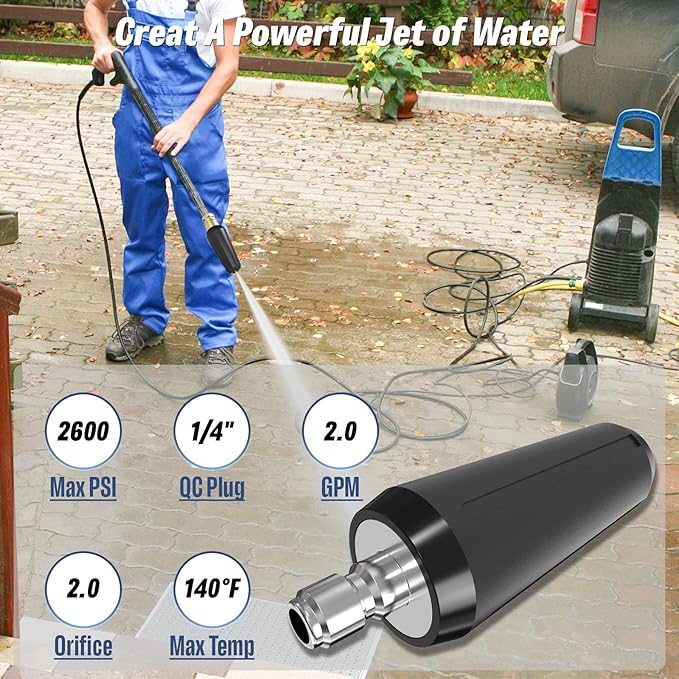 Pressure Washer Tips Turbo Nozzle, Max 2600 PSI 360°Rotating Power Washer Nozzles with 1/4" Quick Connect, 5 Spray Nozzle Tips for Cleaning Brick, Concrete, 2.0 GPM 2.0 Orifice