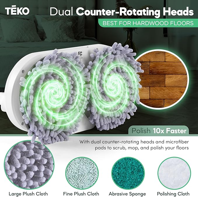 TEKO Electric Power Mop | Hardwood Floor Mop with Baseboard Cleaner Attachment | Washable Pads Included