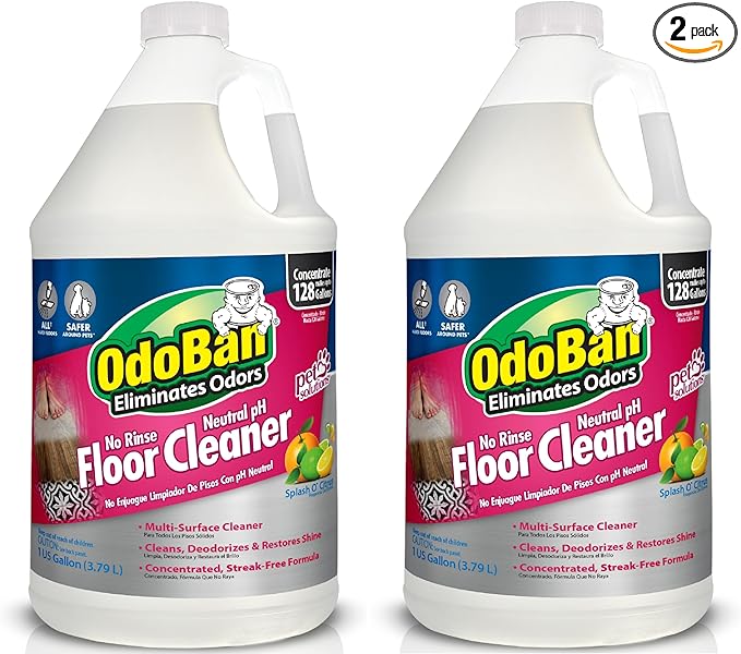 OdoBan Pet Solutions No Rinse Neutral pH Floor Cleaner Concentrate, Made in the USA, Splash O' Citrus Scent, 2 Gallons