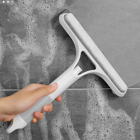 Zerodis Glass Cleaner 3 in 1 Handheld Wind Wiper Plastic Silicone Window Wiper with Spraying Function Suitable for Glass Doors Mirrors Tiles Car Interior Window Squeegee (White)