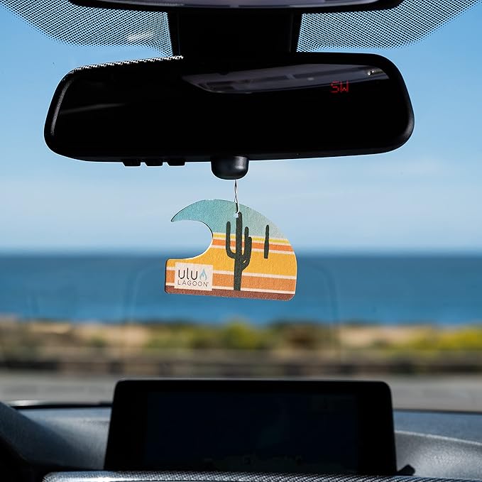 ulu Lagoon Hanging Car Air Freshener | Tropical Beach Coconut Surf Wax Scent Mini Wave | Long Lasting Car Freshener, Closet and Beyond | Made In USA | 3 Pack (Desert)