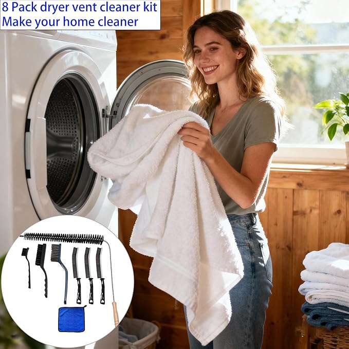 8 Pack Washing Machine Cleaning Brush, Dryer Vent Cleaner Kit, Flexible Dryer Lint Brush Vent Cleaner, Lint Trap Cleaning Tool, Household Cleaning Tools for Tile, Bathtub, Sink, Grout, Bathroom,Shower