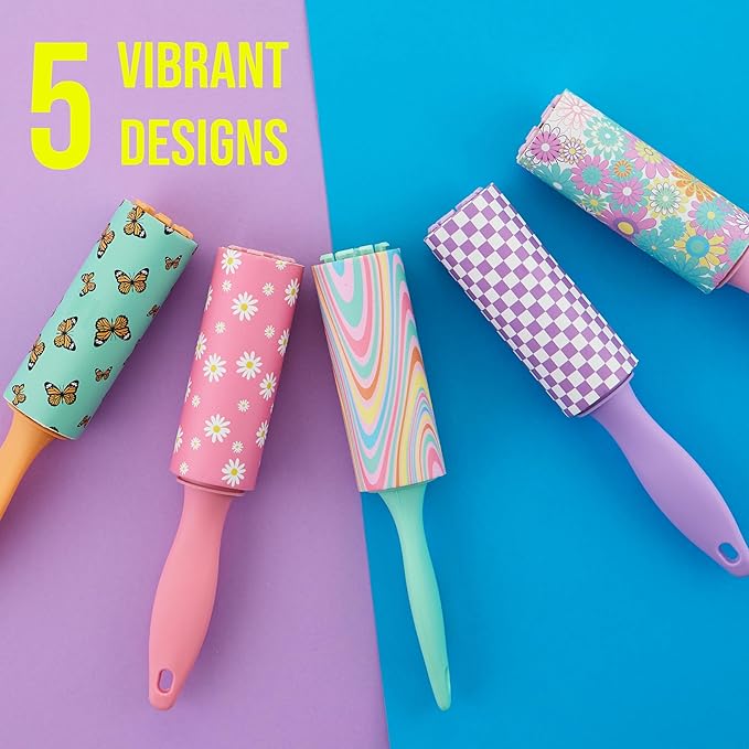 Expressions 5pc Mini Lint Rollers Value Pack - Colorful Compact Mini Lint Roller for Travel, Household Essentials Pet Hair Removal Tool & Lint Removers for Clothing (Retro)